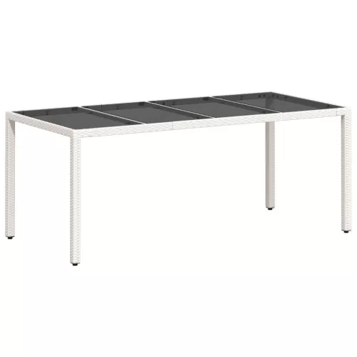  fehér polyrattan üveglapos kerti asztal 190 x 90 x 75 cm