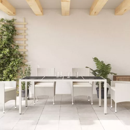  fehér polyrattan üveglapos kerti asztal 190 x 90 x 75 cm