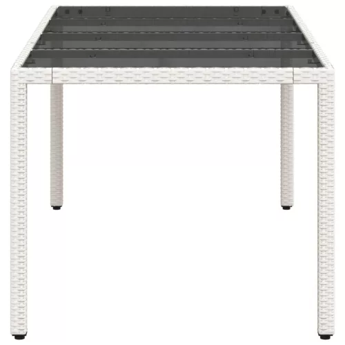  fehér polyrattan üveglapos kerti asztal 190 x 90 x 75 cm