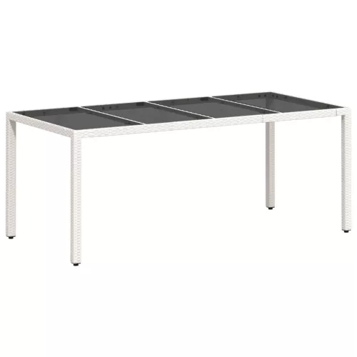  fehér polyrattan üveglapos kerti asztal 190 x 90 x 75 cm
