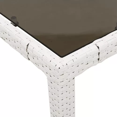  fehér polyrattan üveglapos kerti asztal 190 x 90 x 75 cm