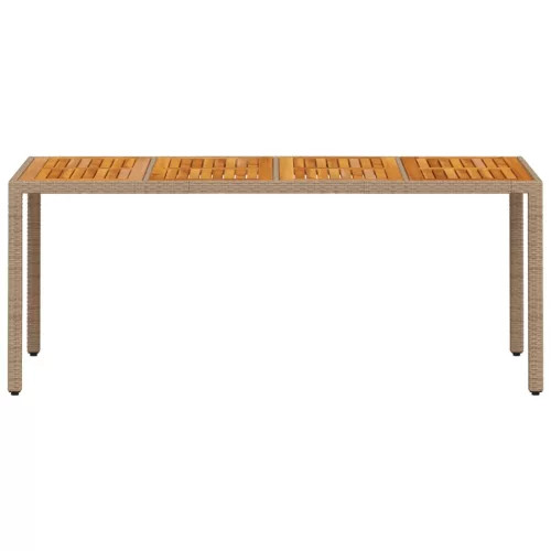  bézs polyrattan és akácfa kerti asztal 190 x 90 x 75 cm