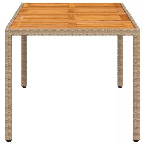  bézs polyrattan és akácfa kerti asztal 190 x 90 x 75 cm