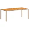  bézs polyrattan és akácfa kerti asztal 190 x 90 x 75 cm