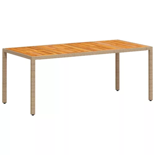  bézs polyrattan és akácfa kerti asztal 190 x 90 x 75 cm