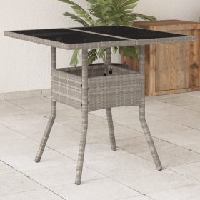    világosszürke polyrattan üveglapos kerti asztal 80 x 80 x 75 cm