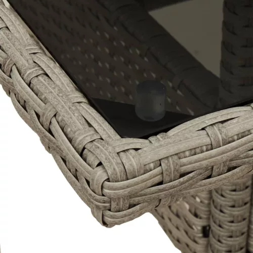  világosszürke polyrattan üveglapos kerti asztal 80 x 80 x 75 cm