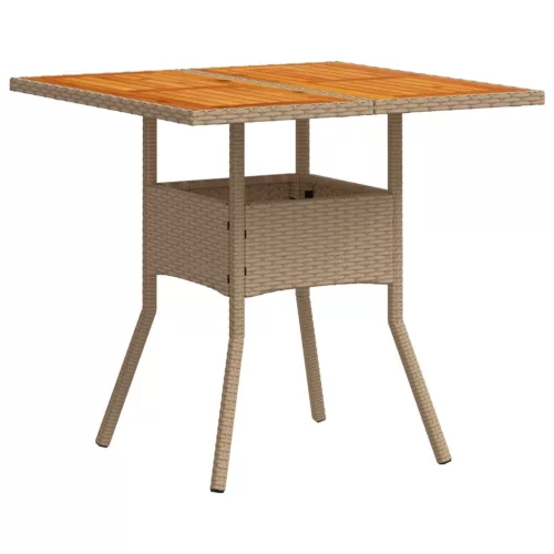  bézs polyrattan és akácfa kerti asztal 80 x 80 x 75 cm