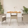  bézs polyrattan és akácfa kerti asztal 80 x 80 x 75 cm
