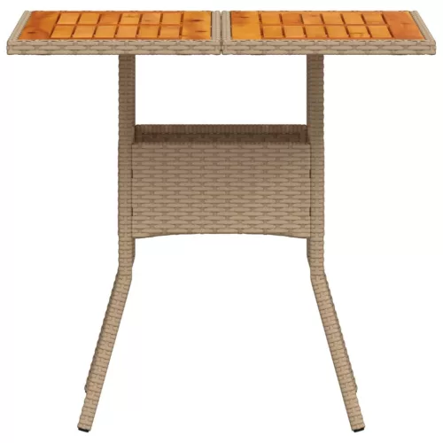  bézs polyrattan és akácfa kerti asztal 80 x 80 x 75 cm