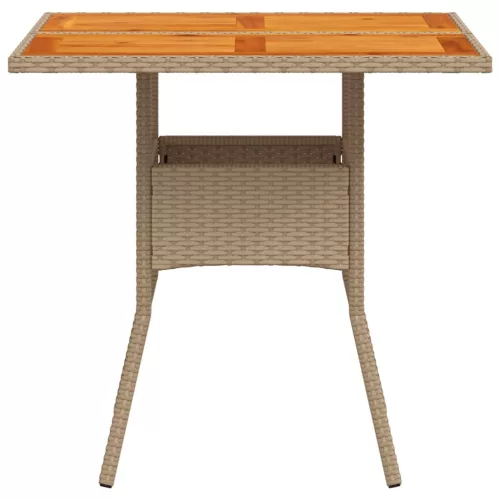  bézs polyrattan és akácfa kerti asztal 80 x 80 x 75 cm