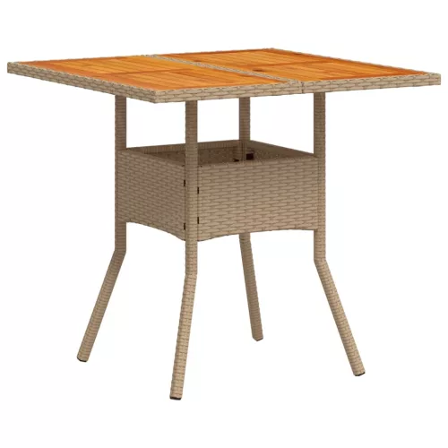  bézs polyrattan és akácfa kerti asztal 80 x 80 x 75 cm