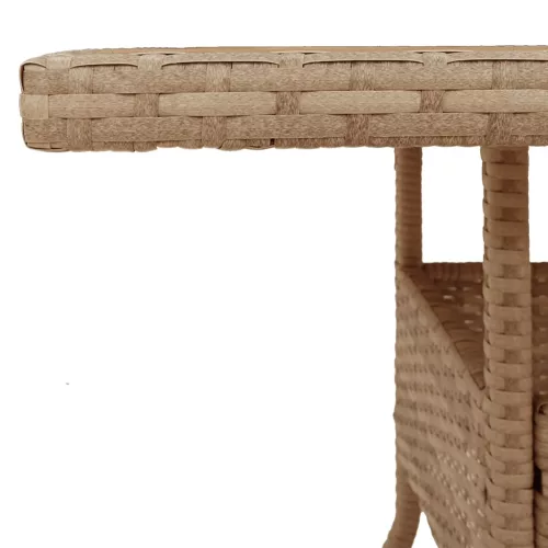  bézs polyrattan és akácfa kerti asztal 80 x 80 x 75 cm
