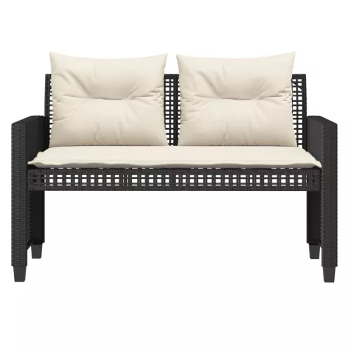  4 részes fekete polyrattan üveg kerti ülőgarnitúra párnával