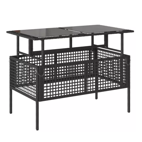  4 részes fekete polyrattan üveg kerti ülőgarnitúra párnával