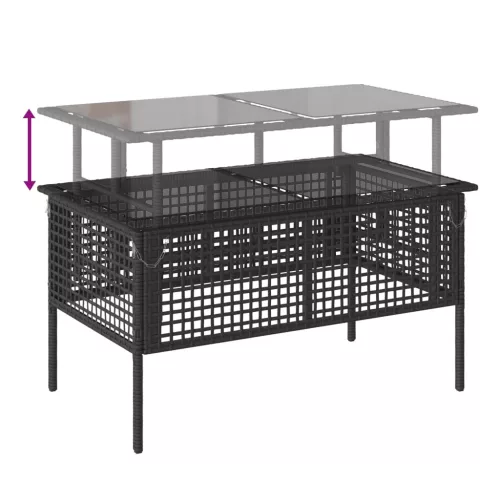  4 részes fekete polyrattan üveg kerti ülőgarnitúra párnával