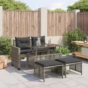    4 részes szürke polyrattan üveg kerti ülőgarnitúra párnákkal