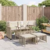  4 részes bézs polyrattan üveg kerti ülőgarnitúra párnákkal