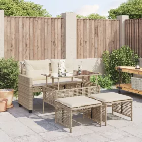    4 részes bézs polyrattan üveg kerti ülőgarnitúra párnákkal
