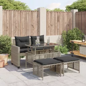   4 részes szürke polyrattan üveg kerti ülőgarnitúra párnákkal