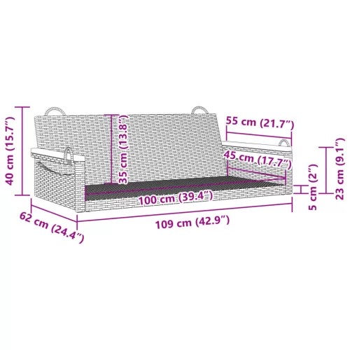  fekete polyrattan hintapad 109 x 62 x 40 cm