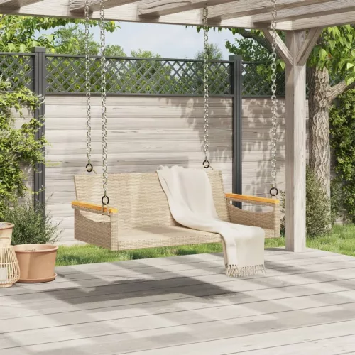  bézs polyrattan hintapad 109 x 62 x 40 cm