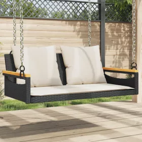  fekete polyrattan hintapad párnákkal 109 x 62 x 40 cm