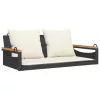  fekete polyrattan hintapad párnákkal 109 x 62 x 40 cm