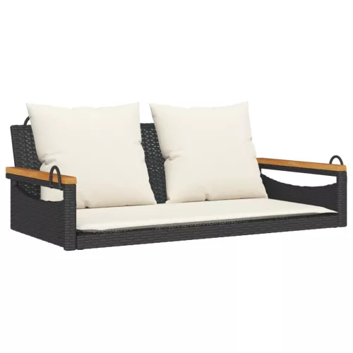  fekete polyrattan hintapad párnákkal 109 x 62 x 40 cm
