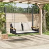  fekete polyrattan hintapad párnákkal 109 x 62 x 40 cm