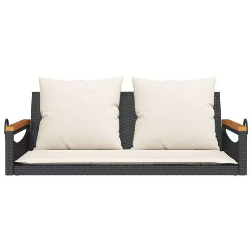  fekete polyrattan hintapad párnákkal 109 x 62 x 40 cm