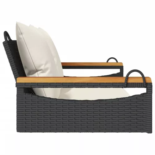  fekete polyrattan hintapad párnákkal 109 x 62 x 40 cm