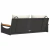  fekete polyrattan hintapad párnákkal 109 x 62 x 40 cm