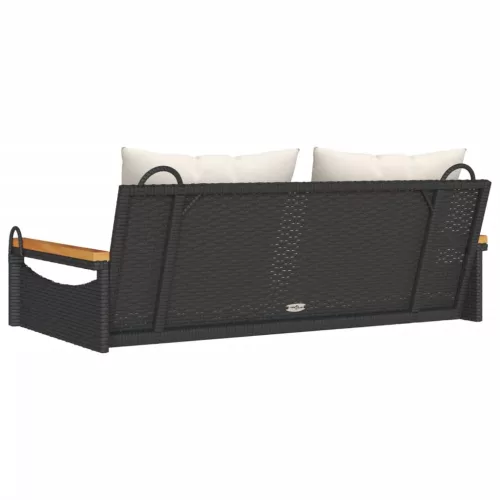  fekete polyrattan hintapad párnákkal 109 x 62 x 40 cm