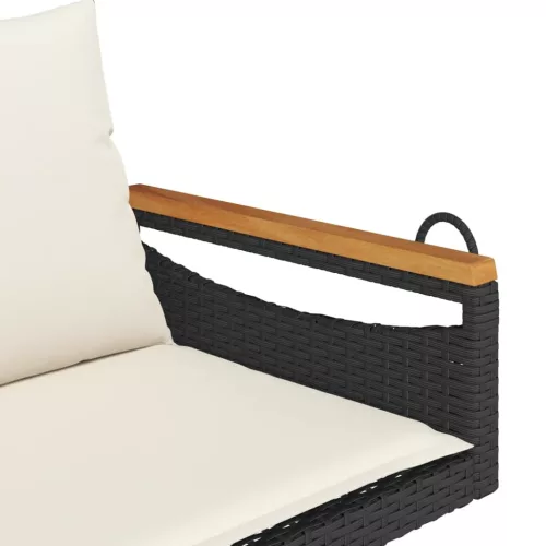  fekete polyrattan hintapad párnákkal 109 x 62 x 40 cm