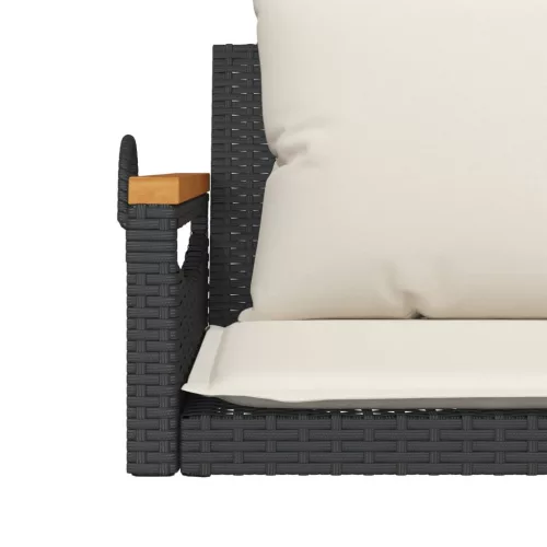  fekete polyrattan hintapad párnákkal 109 x 62 x 40 cm