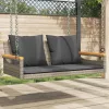  szürke polyrattan hintapad párnákkal 109 x 62 x 40 cm