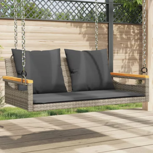  szürke polyrattan hintapad párnákkal 109 x 62 x 40 cm