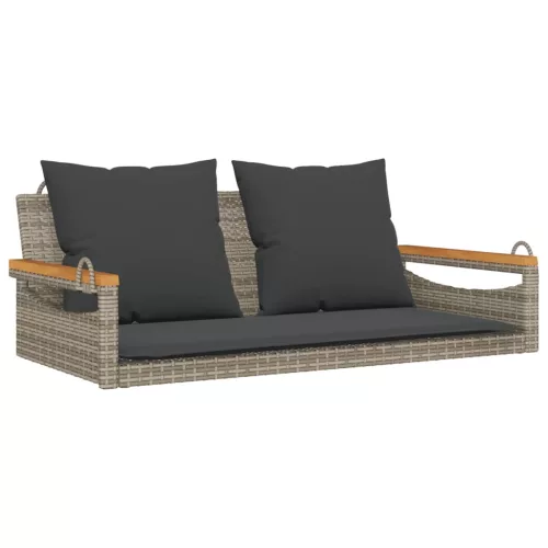  szürke polyrattan hintapad párnákkal 109 x 62 x 40 cm