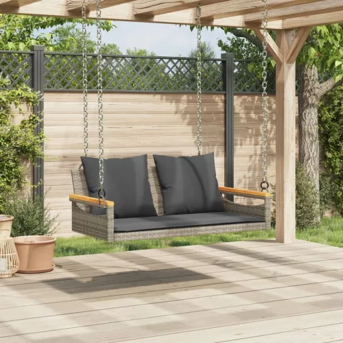  szürke polyrattan hintapad párnákkal 109 x 62 x 40 cm