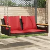  barna polyrattan hintapad párnákkal 109 x 62 x 40 cm