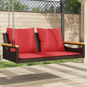  barna polyrattan hintapad párnákkal 109 x 62 x 40 cm