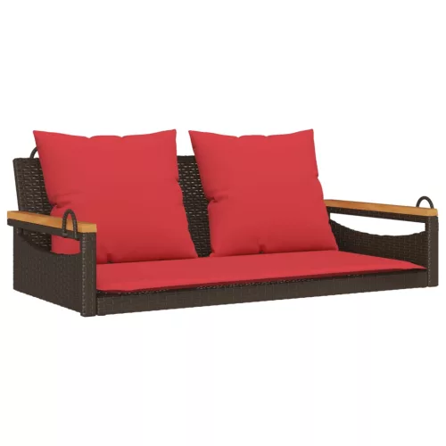  barna polyrattan hintapad párnákkal 109 x 62 x 40 cm