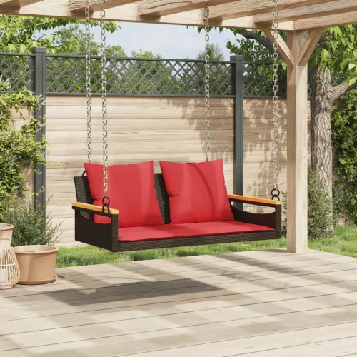  barna polyrattan hintapad párnákkal 109 x 62 x 40 cm
