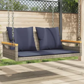  szürke polyrattan hintapad párnákkal 109 x 62 x 40 cm