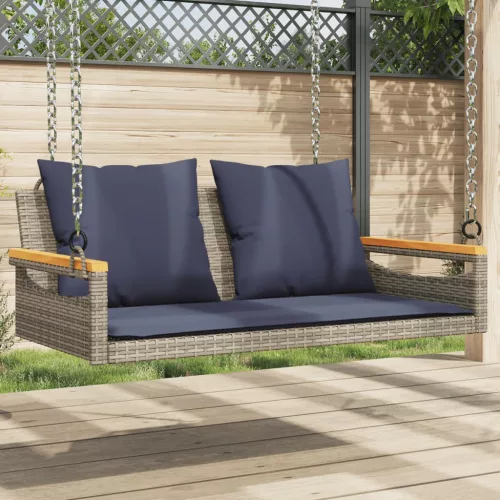  szürke polyrattan hintapad párnákkal 109 x 62 x 40 cm