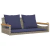  szürke polyrattan hintapad párnákkal 109 x 62 x 40 cm