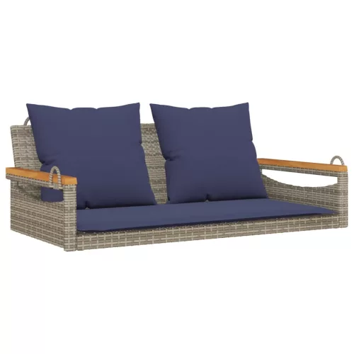  szürke polyrattan hintapad párnákkal 109 x 62 x 40 cm