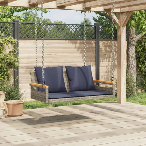  szürke polyrattan hintapad párnákkal 109 x 62 x 40 cm