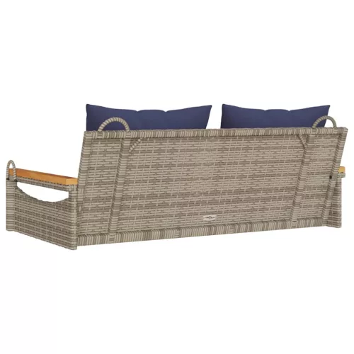  szürke polyrattan hintapad párnákkal 109 x 62 x 40 cm